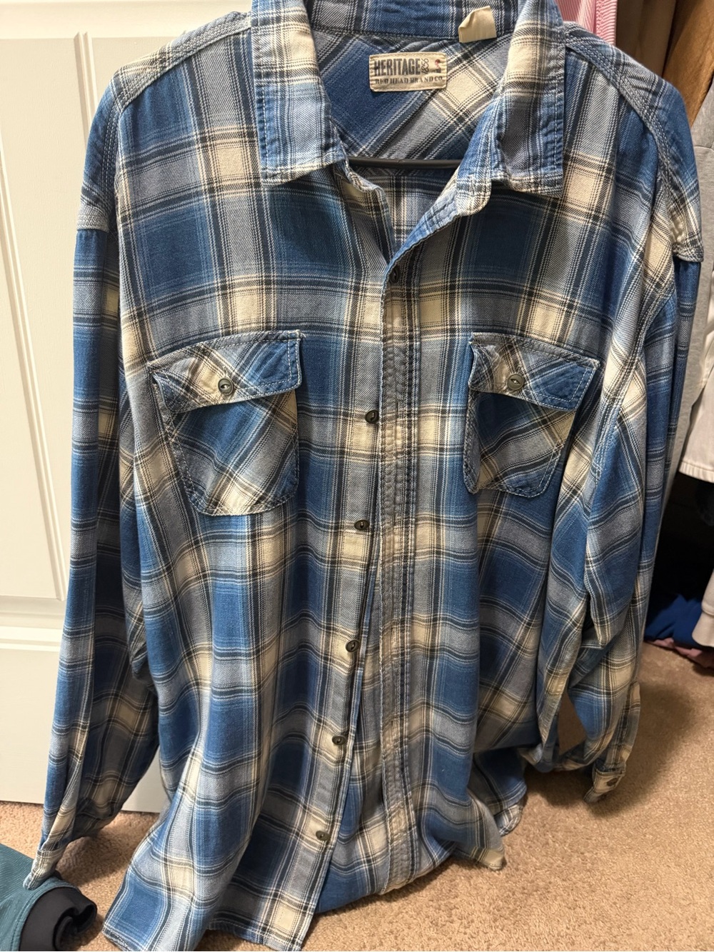 Heritage Blue and White Plaid Men’s Button-Down Shirt
